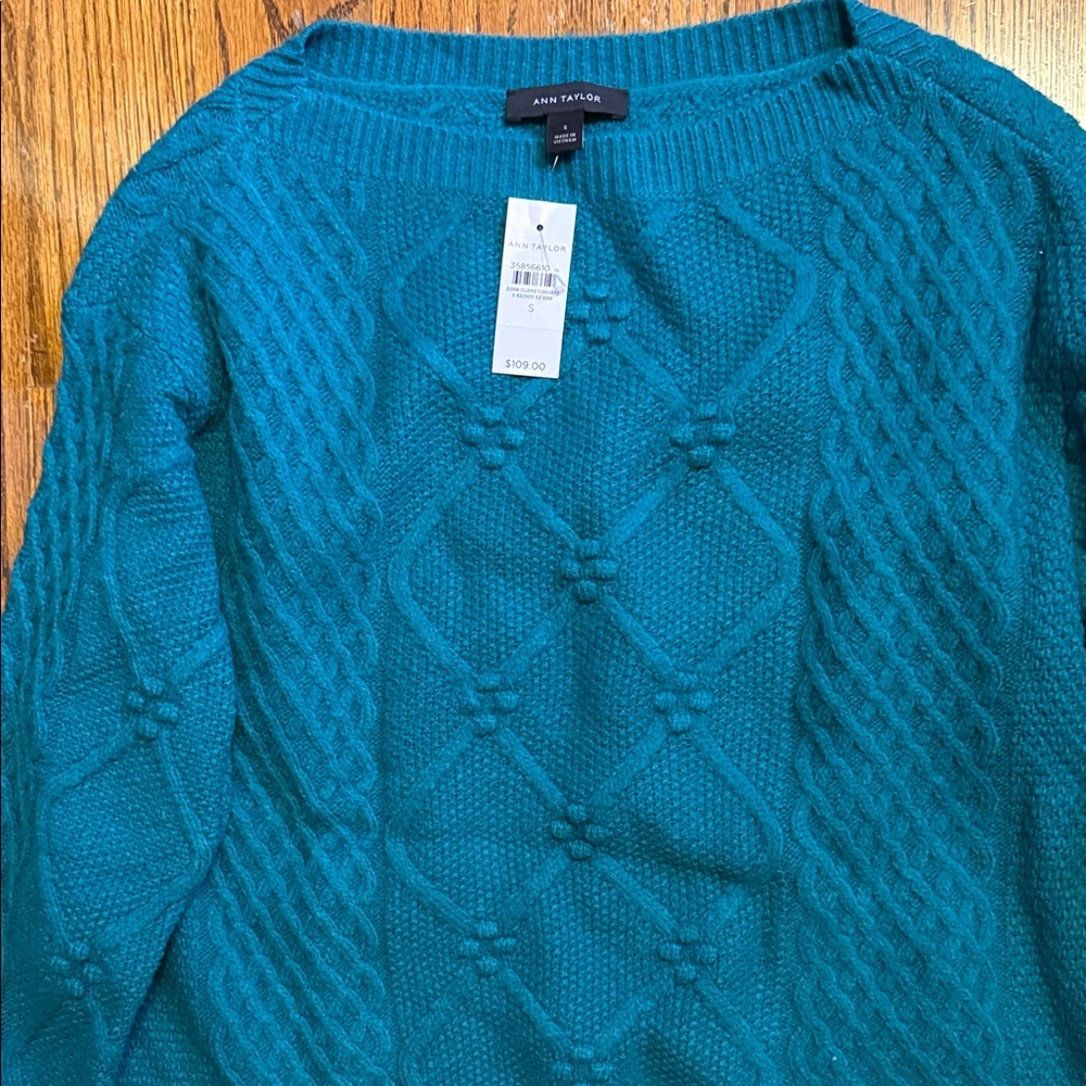 Ann Taylor Turquoise Cable Knit Sweater
